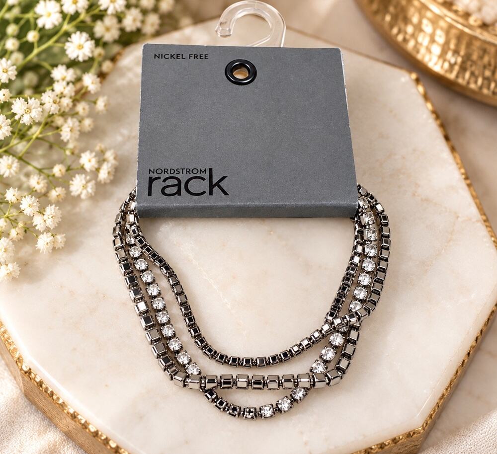 Nordstrom Rack 3 Strands Beads Chain Rhinestone Silver Bracelet Nickel Free